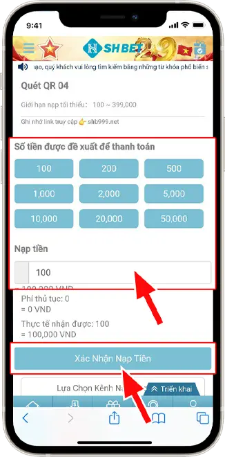 Bước 3: Nhập SỐ TIỀN MUỐN NẠP → Chọn XÁC NHẬN NẠP TIỀN